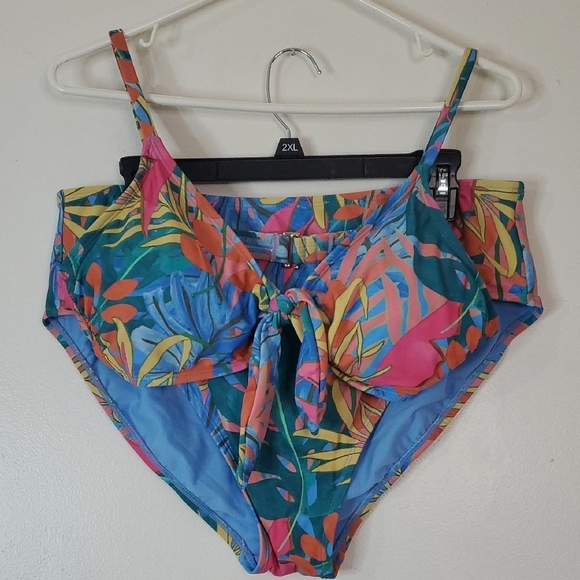 Kona Sol Other - Kona Sol Bright Floral Bikini Size Extra Large High-Rise Bottoms Tie Top